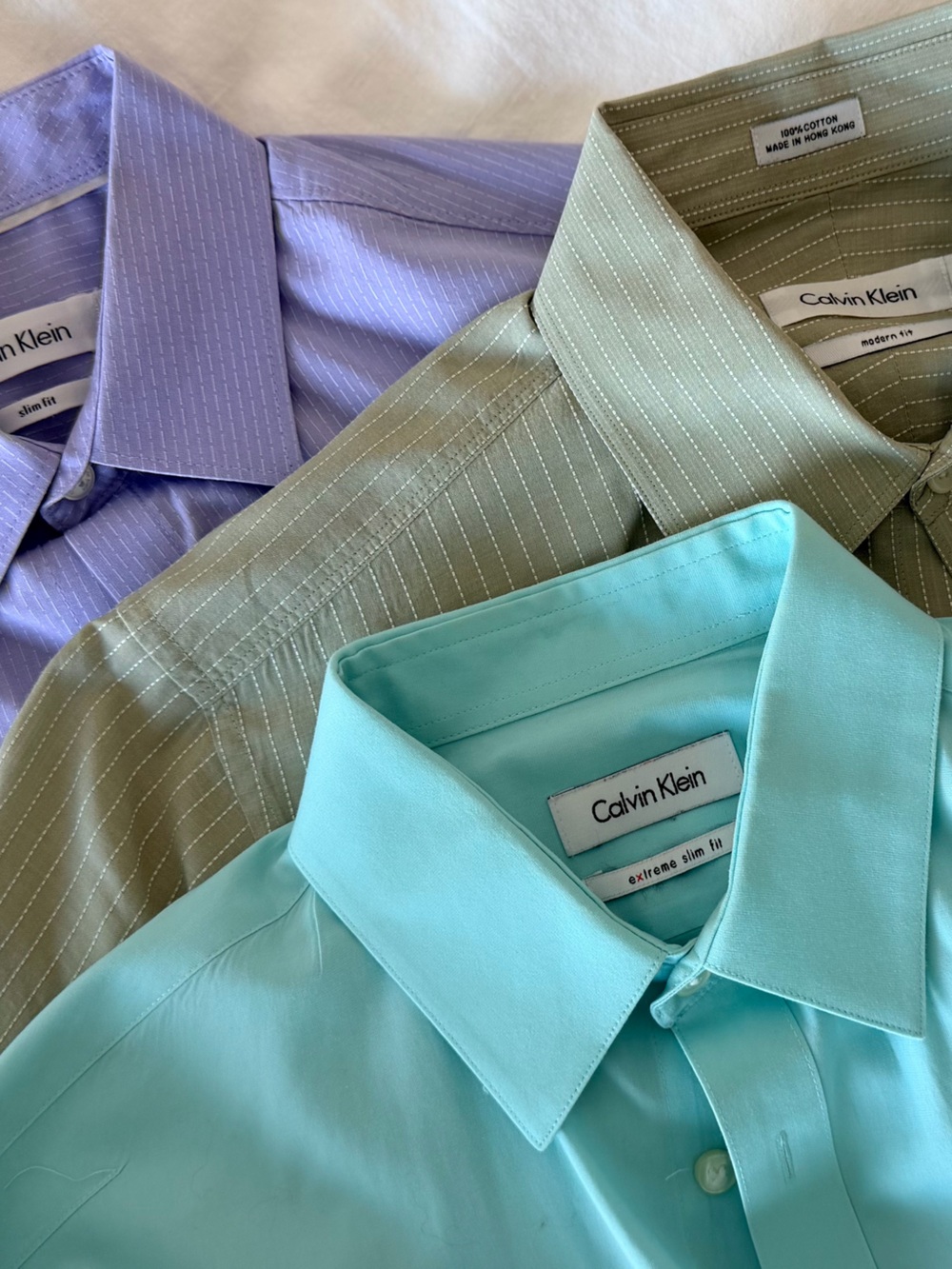 Calvin Klein Pastel Button-Up Trio in Mint, Olive, Lavender